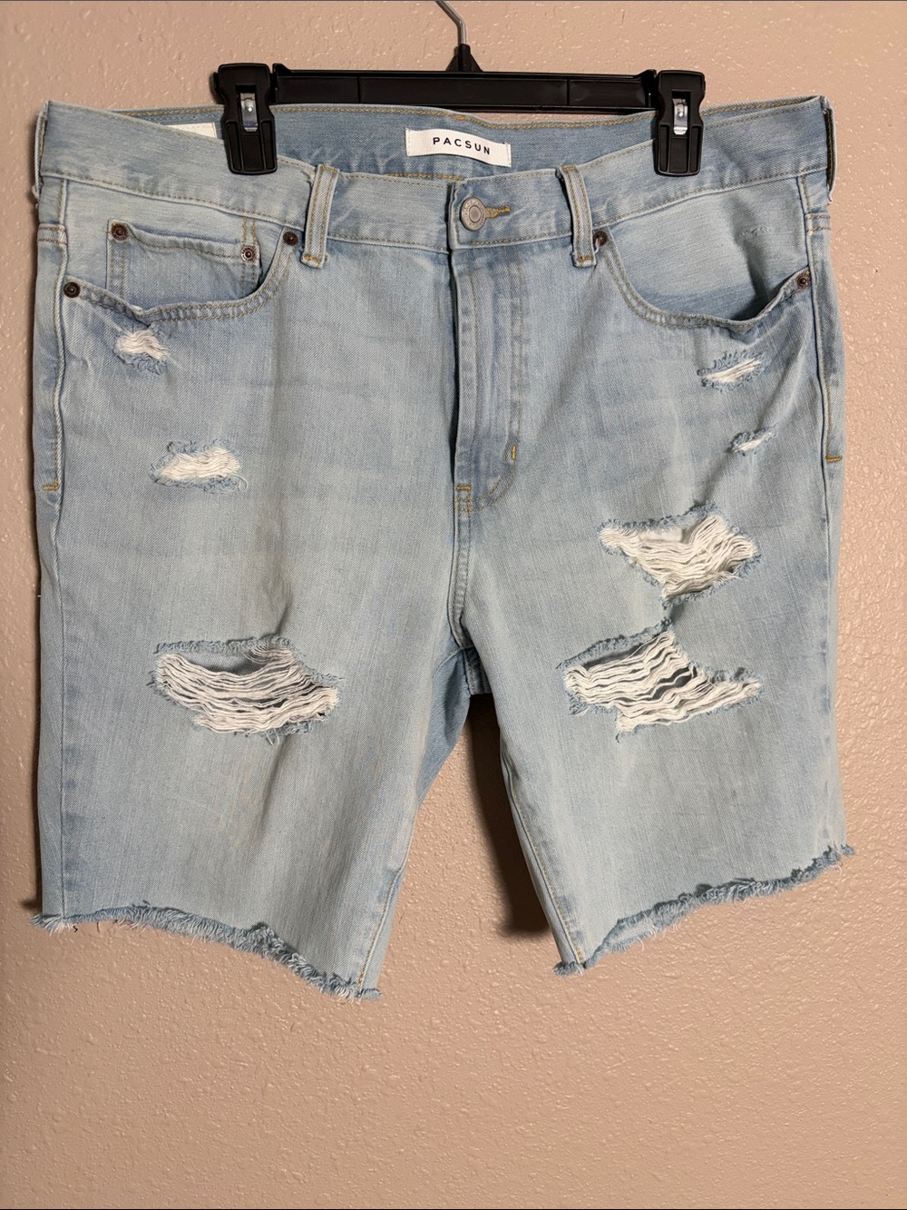 PacSun Men’s 34 Light Blue Distressed Denim Cutoff Shorts